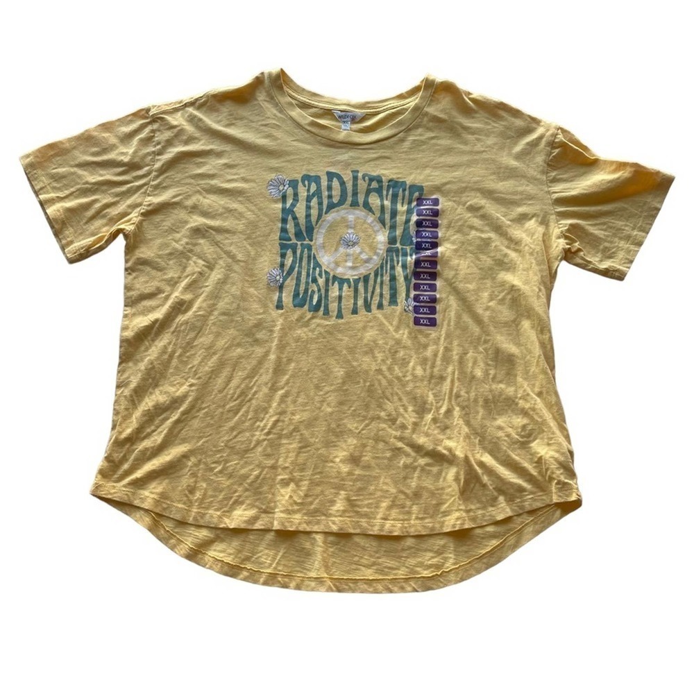 Wildfox Statement Graphic Tee Shirt Mellow Yellow XXL Radiate Positivity Peace